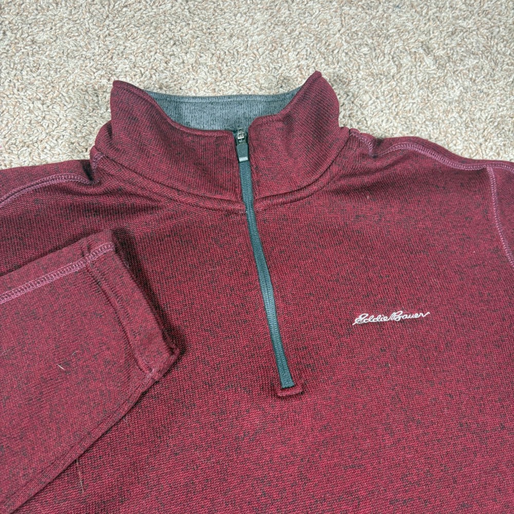 Eddie Bauer Mens TXL Quarter Zip Fleece‎ Pullover Burgundy Marled Sweater Knit